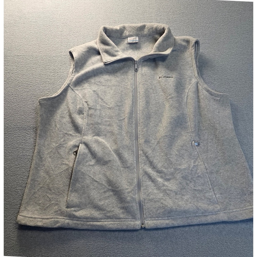 Columbia Womens 3X Gray Fleece Vest Full Zip Plus Size Sleeveless Jacket